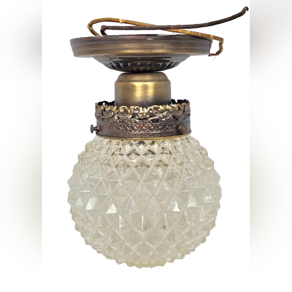 Vintage Hollywood Regency Diamond Point Flush Mount Ceiling Light | 8"H 6.5"W